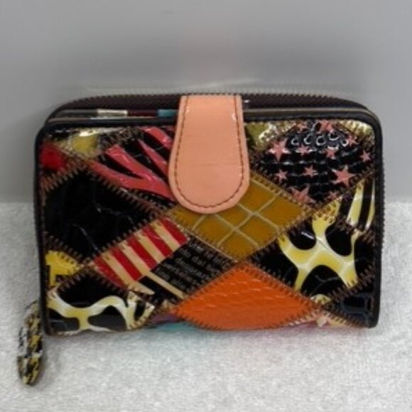 Piel Women's Multicolored Leather Quilted Patchwork Compact Wallet - Picture 1 of 8